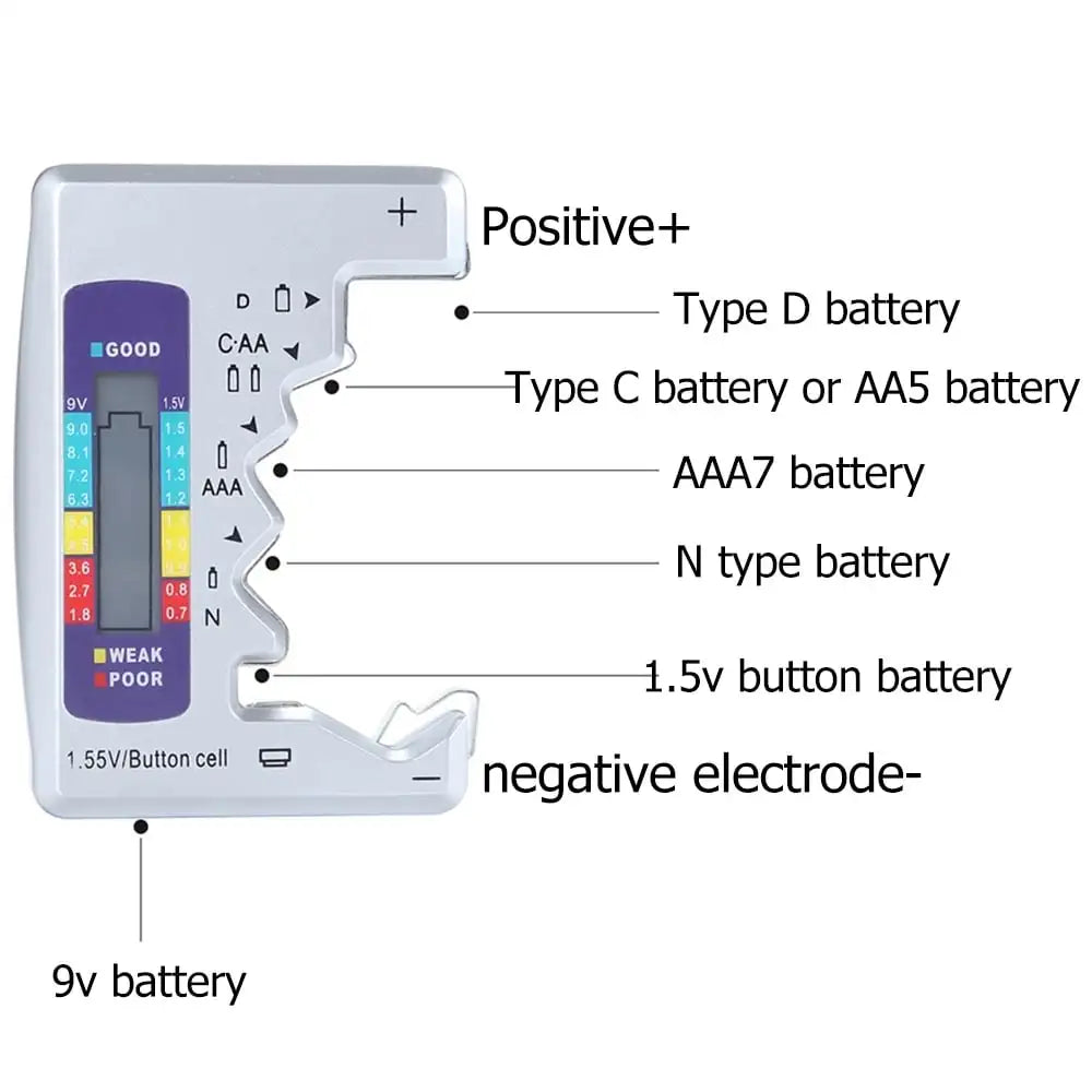 Digital Battery Tester Analyzer Meter LCD Display AA AAA Button Cell Load Analyzer Battery Detector Capacitance Diagnostic Tools